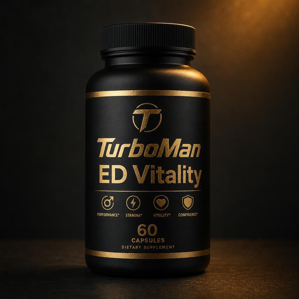 TurboMan ED Vitality supplement bottle with 60 capsules