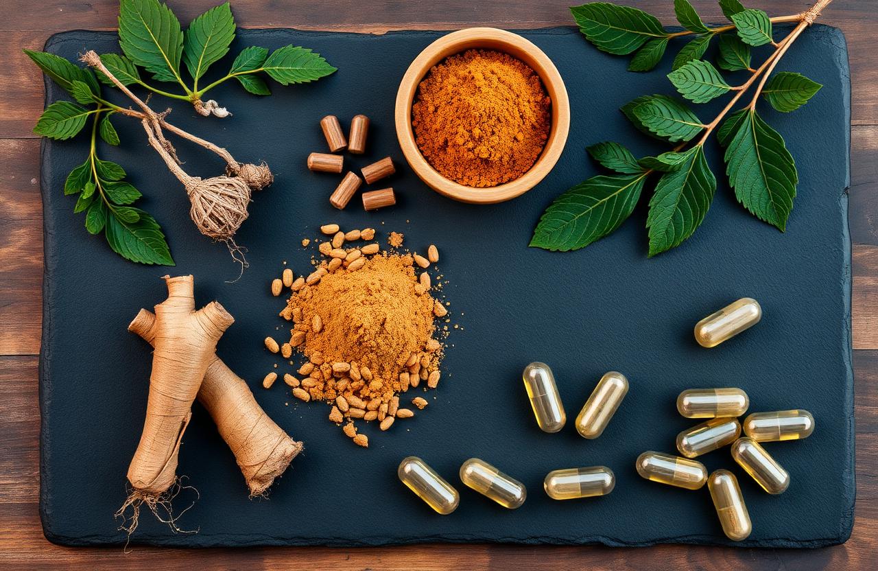 Herbal ingredients used in TurboMan ED Vitality including ginseng, maca root and zinc