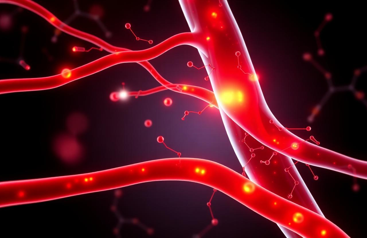 Illustration of improved blood flow and nitric oxide activity in arteries